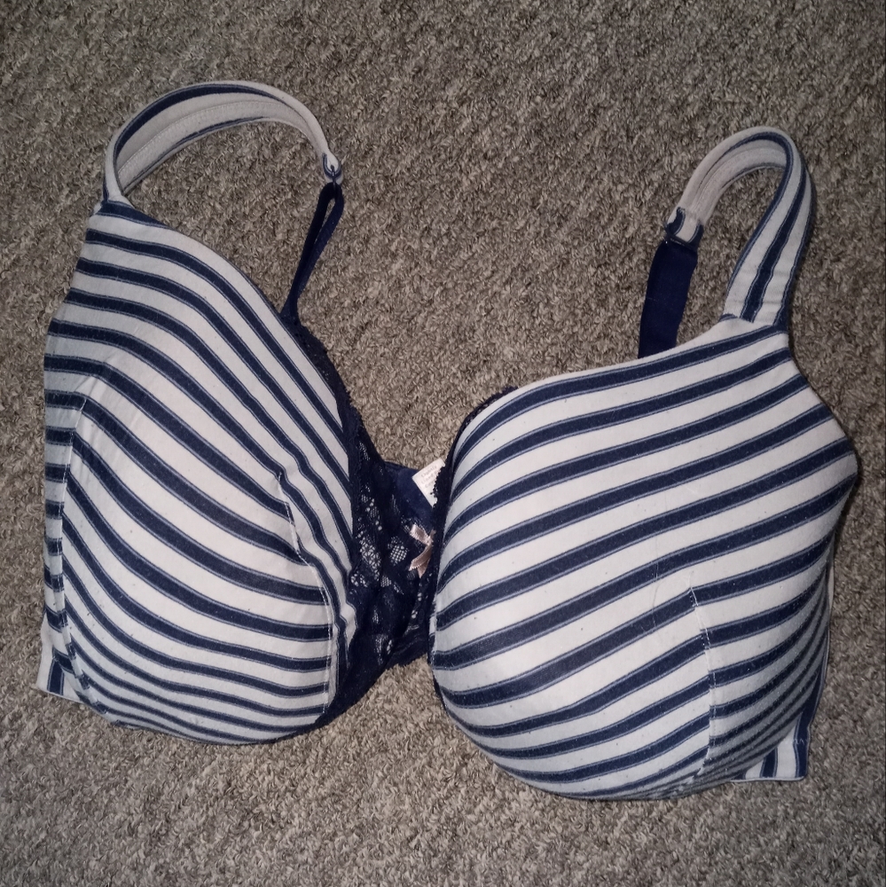 Cacique striped bra size 38F navy blue and gray